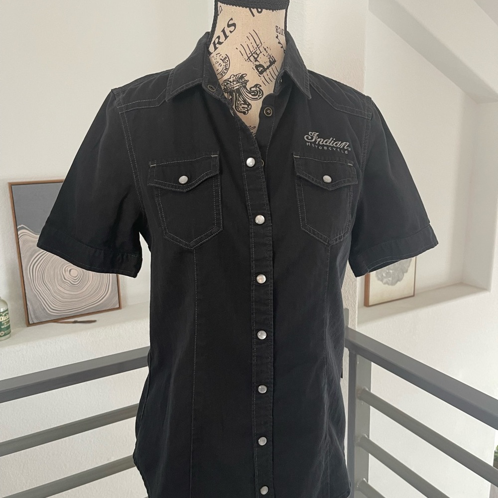 Womens Indian Motorcycle Pearl Snap Button Up Shirt - Small